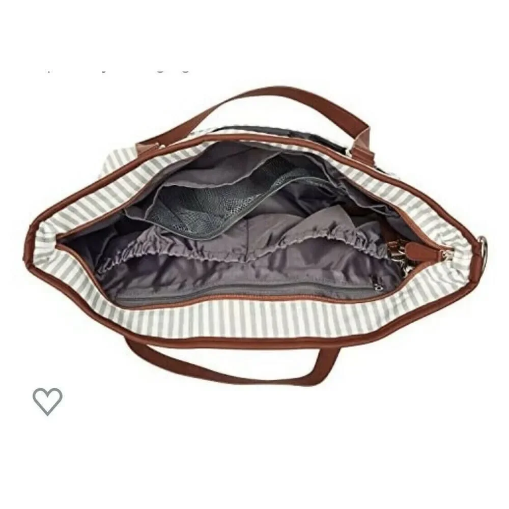 HIP CUB Gray & White Striped Messenger Style Diaper Bag + Matching Changing Pad
